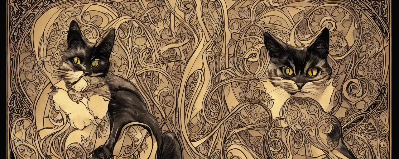 Image similar to art nouveau cat, trending on artstation