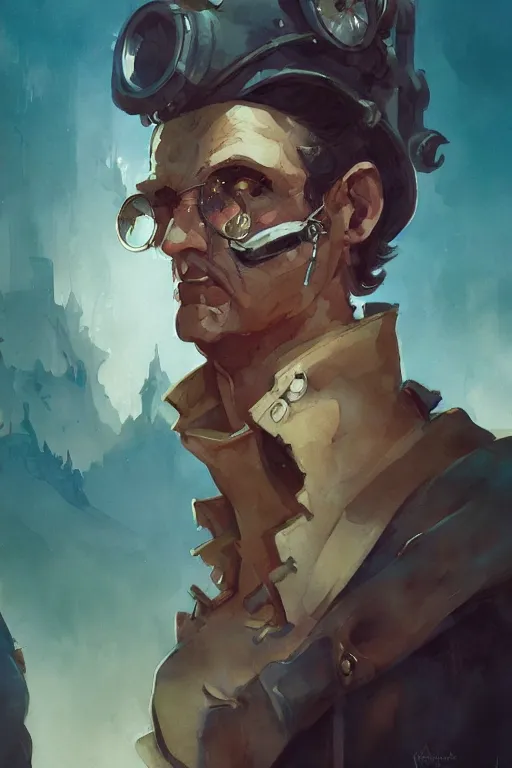 Image similar to zoomed out portrait of a duke, stylized illustration by peter mohrbacher and moebius, watercolor gouache detailed paintings, dieselpunk, solarpunk, artstation