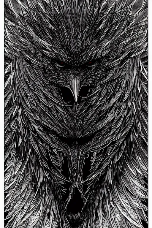 Image similar to crow monster, symmetrical, highly detailed, digital art, sharp focus, trending on art station, kentaro miura manga art style