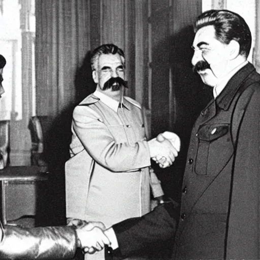 Prompt: stalin shaking hands with thomas sowell