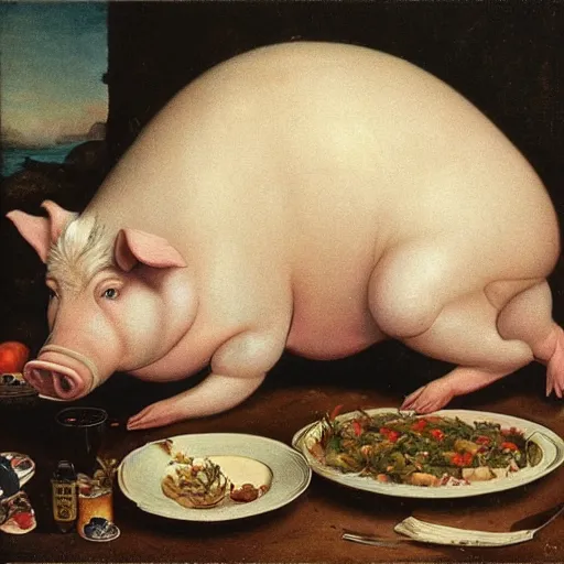 Prompt: a fat pig full from a feast