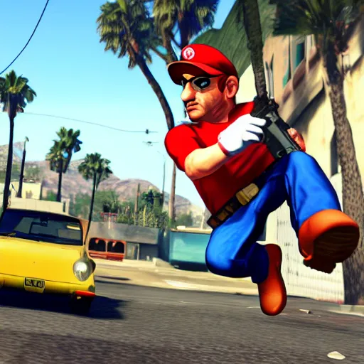 Image similar to GTA V screenshot with mario in it