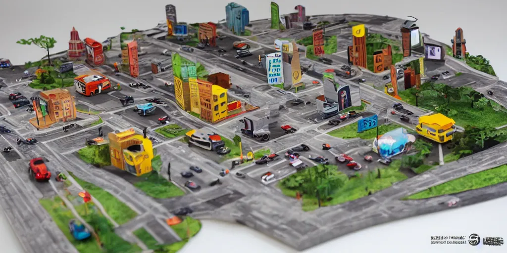 Image similar to paper craft diorama of a city with people and cars