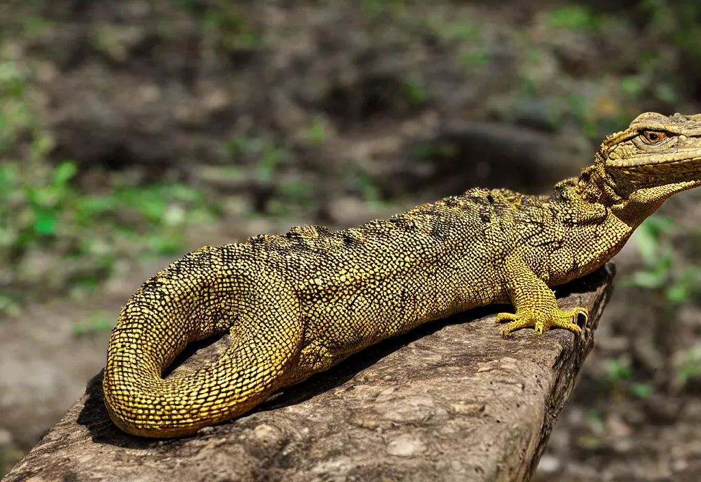 Prompt: yellow spotted monitor lizard using a crt monitor, 85mm f/11