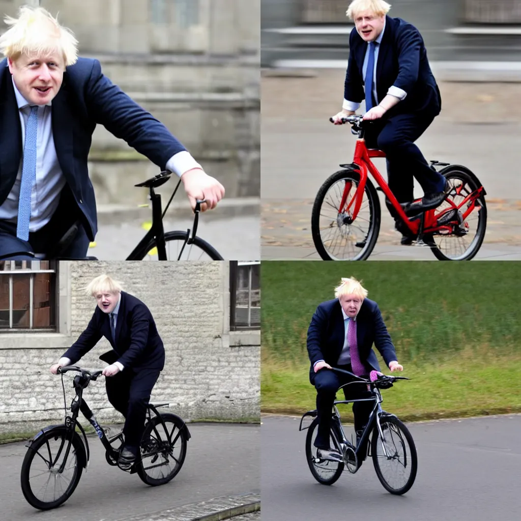 Prompt: boris johnson riding a bicycle