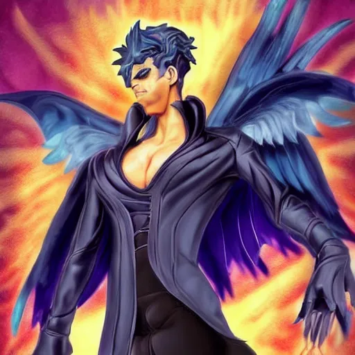 Prompt: A gorgeous, awe-inspiring, ground breaking, artgem portrait of Lucifer posing as a JoJo character, realistic, lifelike, real world