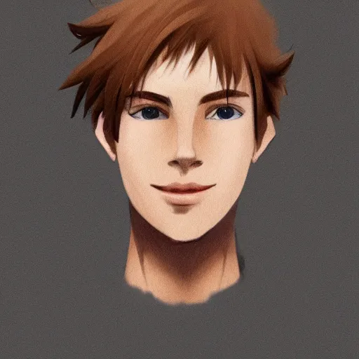 Image similar to sketch of a teenage boy with short side part light hair smiling trending on artstation