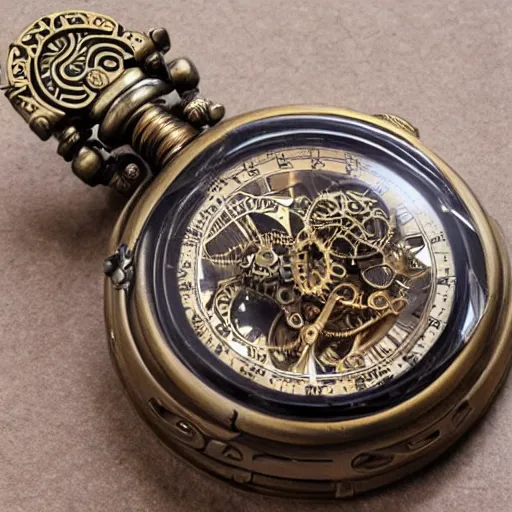 Prompt: complicated elaborate steampunk pocketwatch