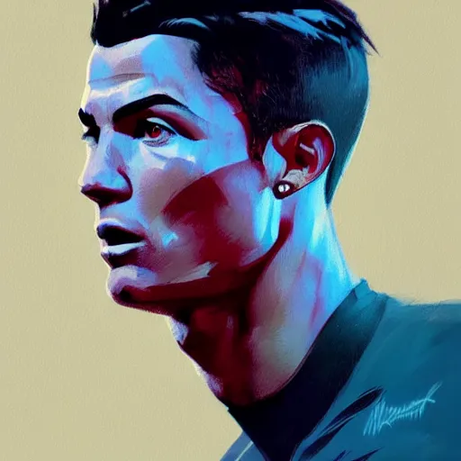 Image similar to Cristiano Ronaldo profile picture by Greg Rutkowski, asymmetrical, Organic Painting , Matte Painting, geometric shapes, hard edges, street art, trending on the artstation:2 by Sachin Teng:4