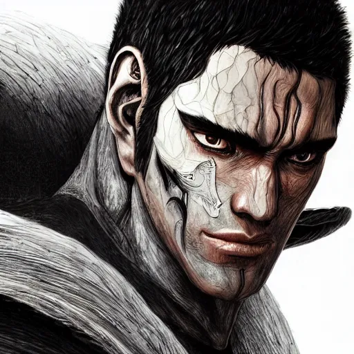 Image similar to portrait of guts from berserk,,,,,,,, extremely detailed, made by wlop and maxwell boas