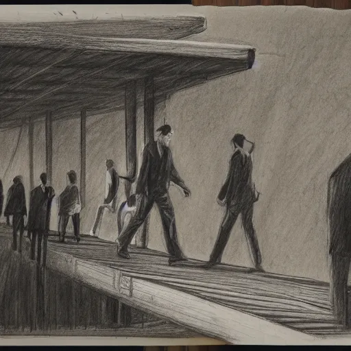 pencil drawing of a group of men encouraging another, Stable Diffusion