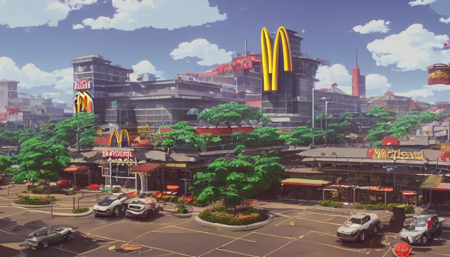 Prompt: A highly detailed matte painting of the biggest McDonalds in the world, by Studio Ghibli, Makoto Shinkai, by Artgerm, by beeple, by Greg Rutkowski, volumetric lighting, octane render, 4K resolution, trending on artstation, masterpiece