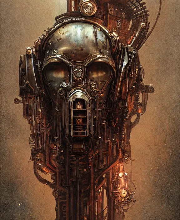 Image similar to portrait of a steampunk doomslayer by hr giger and beksinski and stephan martiniere, trending on artstation, 4 k resolution, detailed, high quality, hq artwork