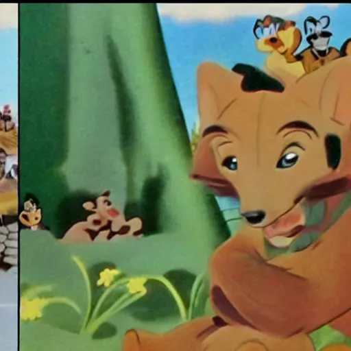 Image similar to 1940s disney film about talking forest animals super high detail