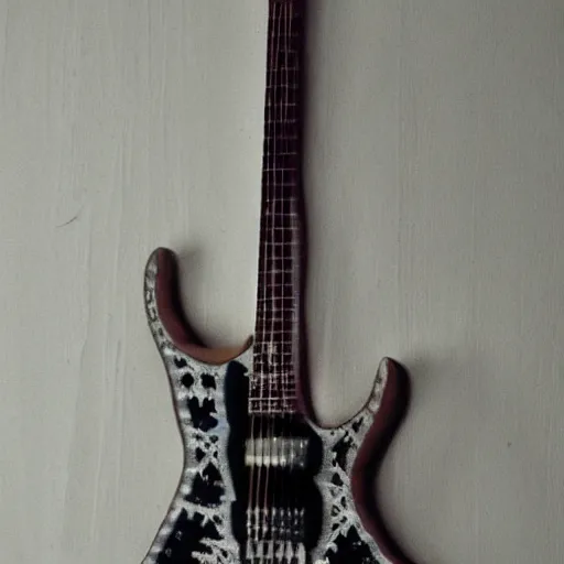 Image similar to electric guitar made of bones, intricate, realistic, perfect shape