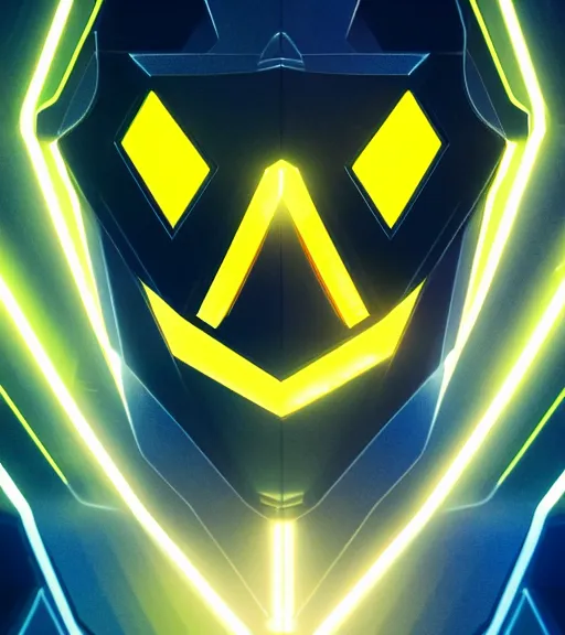 Image similar to symmetry!! yellow ranger, thunderbolt shaped viser!! solid cube of light, hard edges, product render retro - futuristic poster scifi, lasers and neon circuits, yellow ranger, intricate, elegant, highly detailed, digital painting, artstation, concept art, smooth, sharp focus, illustration, dreamlike, art by artgerm