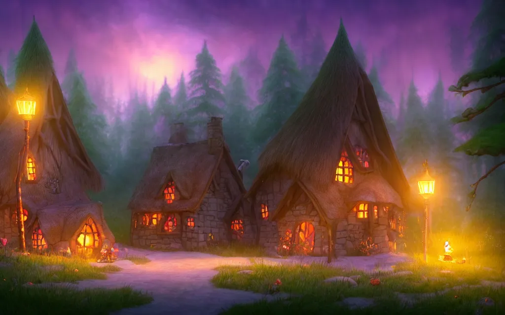 Prompt: gloomy sparse fairytale forest with witches cottage made of candy in the distance, visual novel key visual, award - winning digital art on pixiv, trending on artstation - cinematic lighting, dramatic lighting, stunning and beautiful scenery - highly detailed, hyperrealistic, unreal engine 5, in the style of kingdom hearts