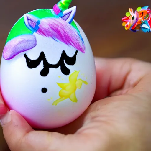 Prompt: egg cracking hatching with unicorn inside