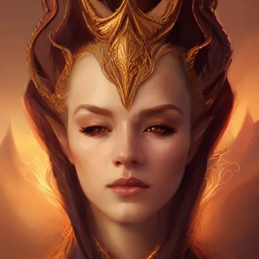 Prompt: Beautiful elegant regal high elf royalty portrait, face centered portrait, Confident, fog, volumetric lighting, beautiful, golden hour, sharp focus, ultra detailed, conceptartworld by Leesha Hannigan, Ross Tran, Thierry Doizon, Kai Carpenter, Ignacio Fernández Ríos