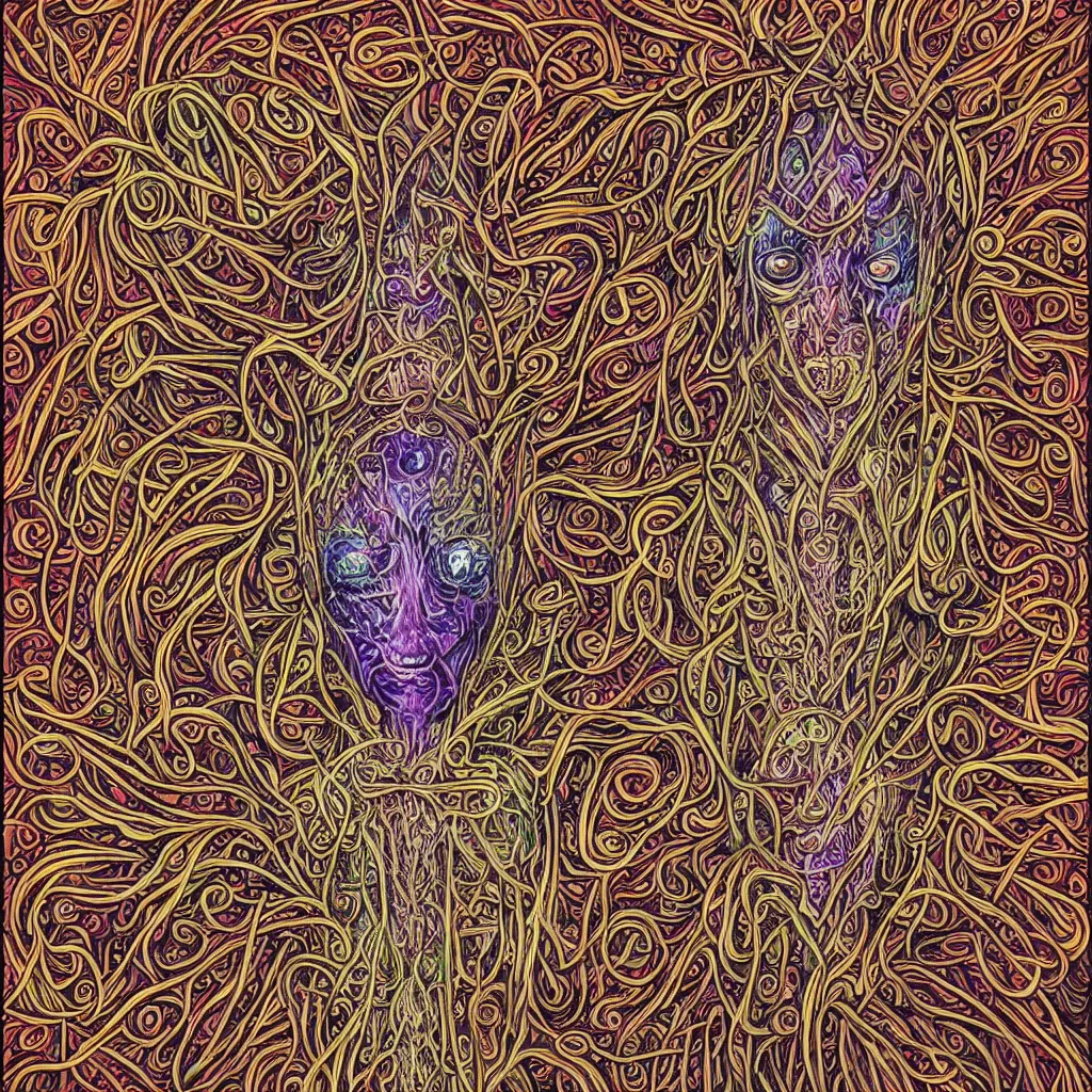 Prompt: mushroom god by Alex Grey