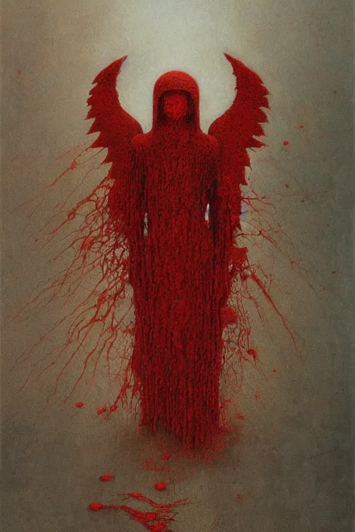 Image similar to red angel of wrath artstation painted by Zdislav Beksinski and Wayne Barlowe