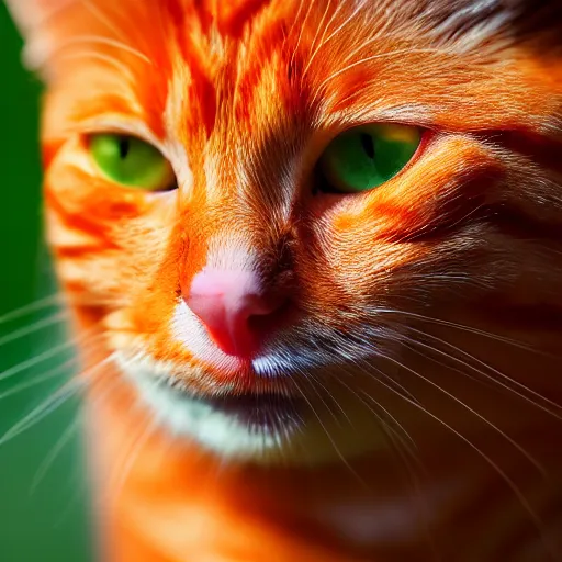 Prompt: a orange colour cat smiling , dlss, HDR, natural lighting , eye level shot, EOS R5, f/2.8, dynamic pose, , award winning photograph, 8k,