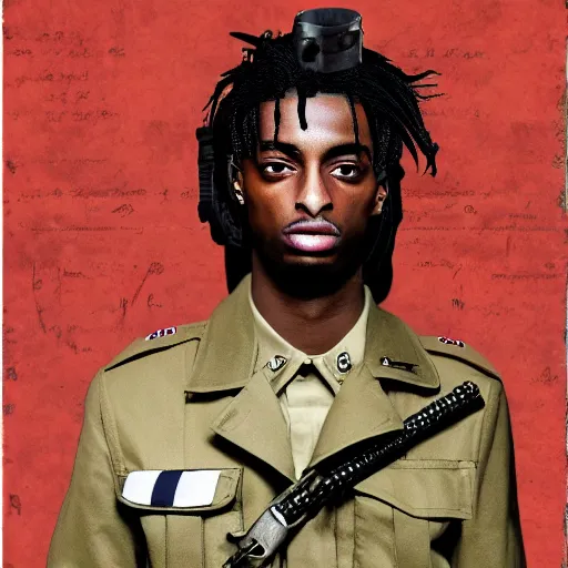 Image similar to playboi carti as a world war ii soldier digital art 4 k detailed super realistic