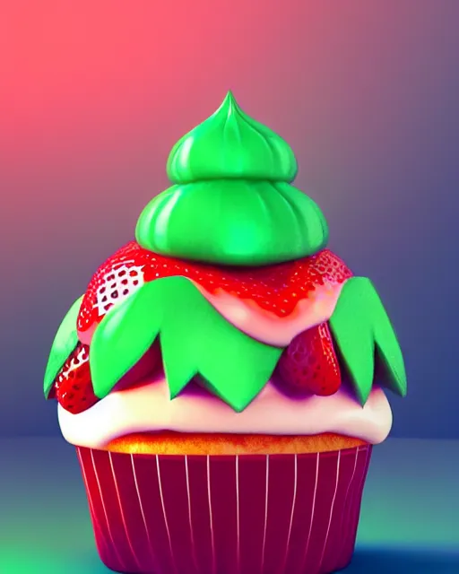 Image similar to strawberry alien cupcake, stylized, fantasy, sparkling, octane render, sylvain sarrailh