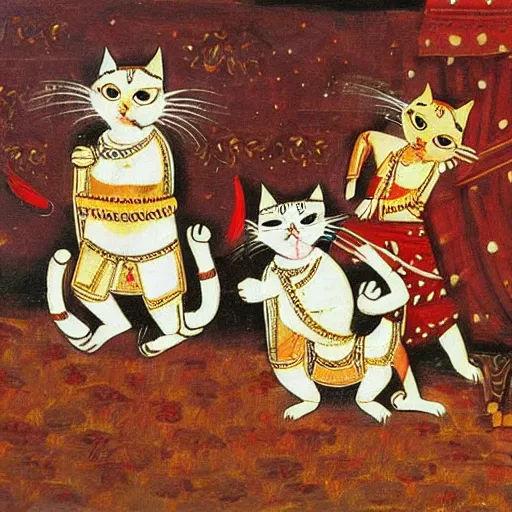 Prompt: cats dancing, Rajput Paintings