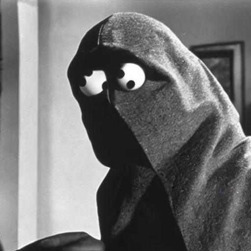 Prompt: a film still of the cookie monster in the seventh seal ( 1 9 5 7 )