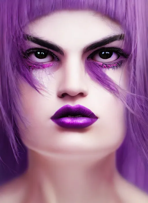 Prompt: photorealistic 3 0 0 0 cyclopes beautiful female with purple hair one eye portrait photography feroflex photorealistic studio lighting ektachrome detailed intricate face details, ultradetails, beautiful face, realistic shaded perfect face, extremely fine details