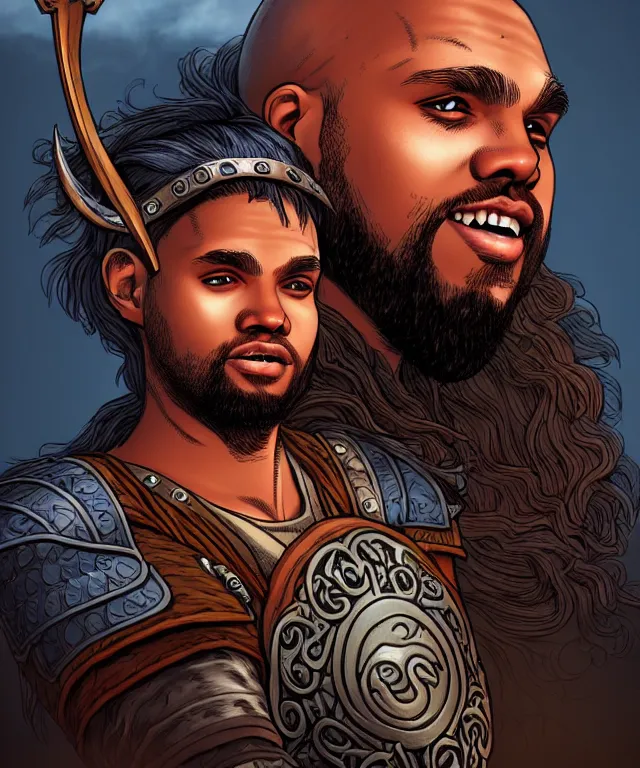 Image similar to fantasy comic style portrait of young charles barkley as a viking, digital illustration by ken taylor and sana takeda, hd, 4 k, intricate, highly detailed!!, character design, cover art, award winning