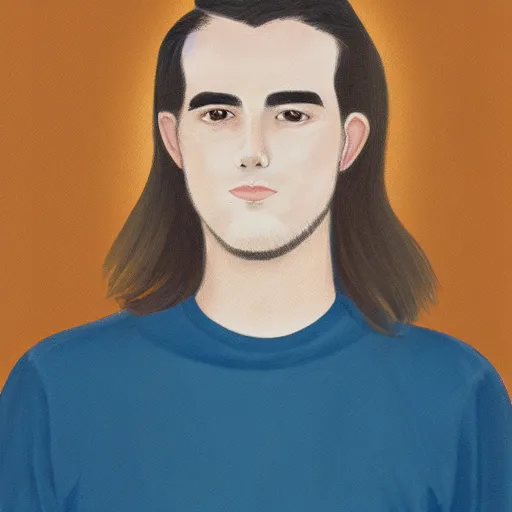 Image similar to portrait of 2 2 year old man with long messy brown hair, long face, strong brow