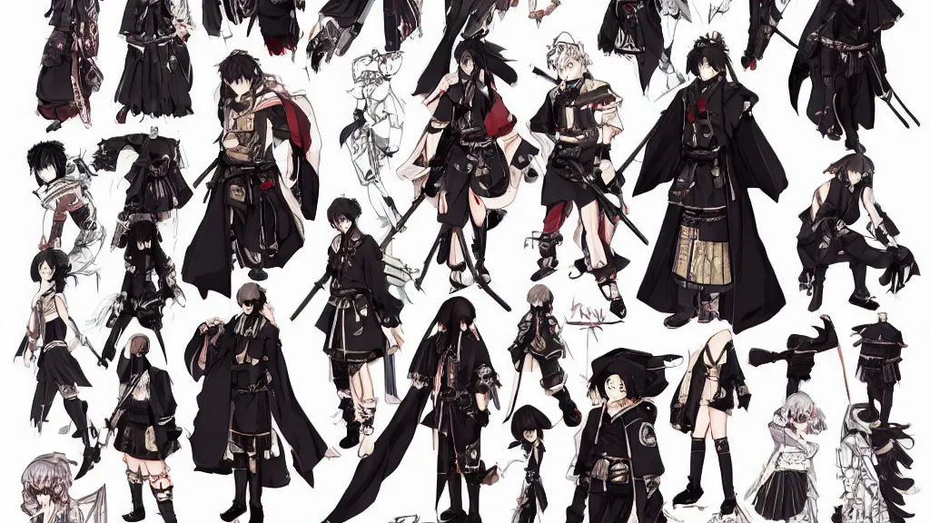 Prompt: fashion, shibuya, anime, game, characters reference sheet, high quality, ultra detailed , samurai, full body