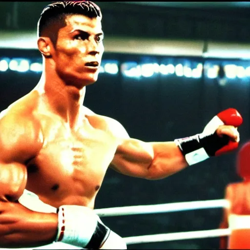 Prompt: movie still of cristiano ronaldo as ivan drago in rocky 4, training montage, cinematic, uhd, 8k,