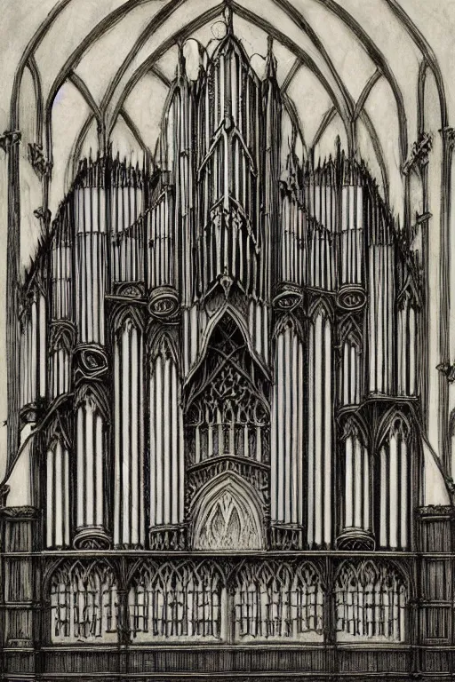 a gothic pipe organ, graphic novel style by alan lee | Stable Diffusion