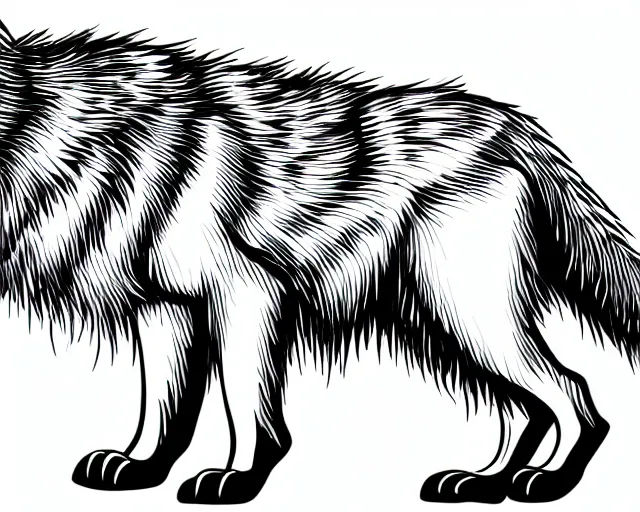 Prompt: professional digital art of a full-body outline of a wolf, very simple, white, white background, high quality, HD, 8K,