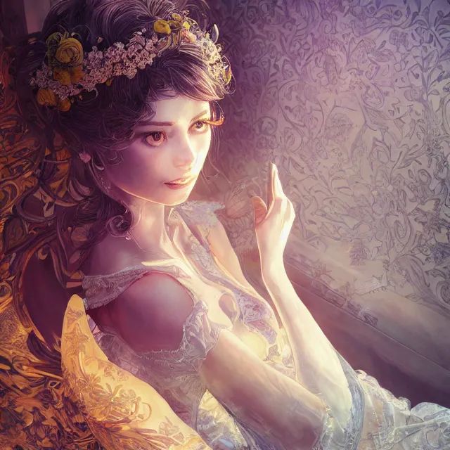 Image similar to the portrait of one sensual lemon personified as an absurdly beautiful, graceful, elegant, sophisticated, young woman made, an ultrafine hyperdetailed illustration by kim jung gi, irakli nadar, intricate linework, bright colors, octopath traveler, final fantasy, unreal engine 5 highly rendered, global illumination, radiant light, detailed and intricate environment