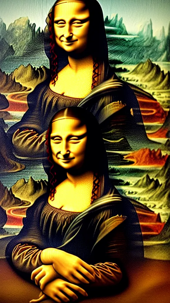 Image similar to the mona lisa in the style of dan hillier