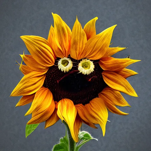 Prompt: sunflower, human mouth, monster, mutant, 8 5 mm