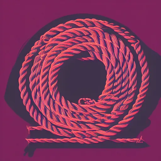 Prompt: rope lettering logotype sign, black background, retro, synthwave, masato saito, high detail, 4 k