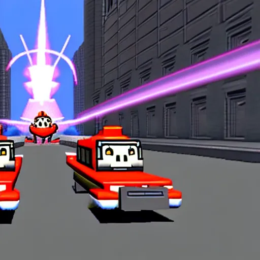 Image similar to ghostbusters, nintendo 6 4 screenshot, low poly, aliased