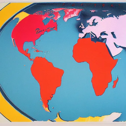 Prompt: a incorrect map of the world as painting by warhol