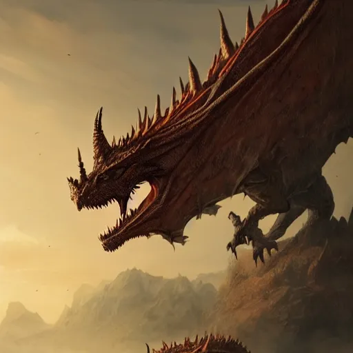 Prompt: big dangerous dragon, realistic, 8 k, extremely detailed, cgi, trending on artstation, hyper - realistic render, by greg rutkowski
