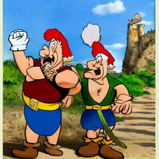 Image similar to Astérix and Obelix posing by Uderzo