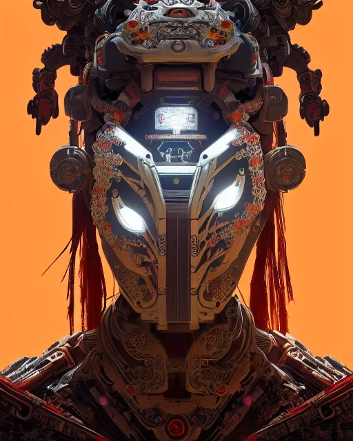 Prompt: symmetry!! portrait of a machine from horizon zero dawn, machine face, decorated with chinese opera motifs, asian, asian inspired, intricate, elegant, highly detailed, digital painting, artstation, concept art, smooth, sharp focus, illustration, art by artgerm and greg rutkowski and alphonse mucha, 8 k