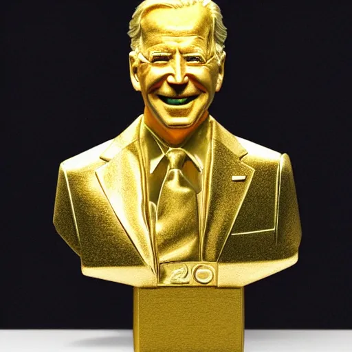 Prompt: an intricate gold bust of Joe Biden.