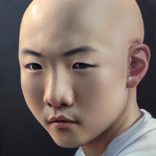 Image similar to bald chinese boy, oil painting, artgerm, portrait, highly detailed, artstation