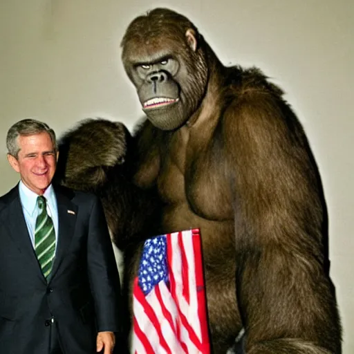 Prompt: george w bush in a king kong costume