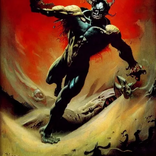 Image similar to frank frazetta nightmare oil painting